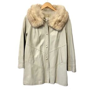 Vintage Fur Trimmed Opera Coat Gray Leather Silver Fox Jacket MobWife Womens S/M